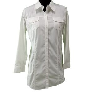 Chicos Shirt Non Iron 2 US LARGE White Button Front Long Sleeve Two Pocket Tunic